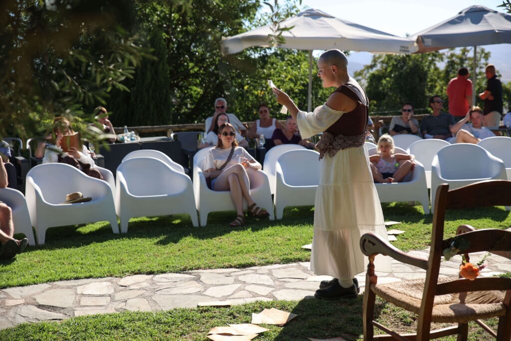Actor performing Shakespeare’s Scenes and Sonnets in front of an outdoor audience